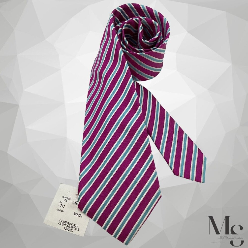 $200 KITON NAPOLI 7Fold Purple Striped Silk Tie Made In Italy W:3.5" NWT